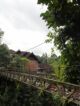 Ancien pont en fer recouvert de végétation tropicale à Ubud