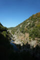 Panorama sur les Gorges du Doux et un viaduc en pierre depuis le Train de l'Ardèche.